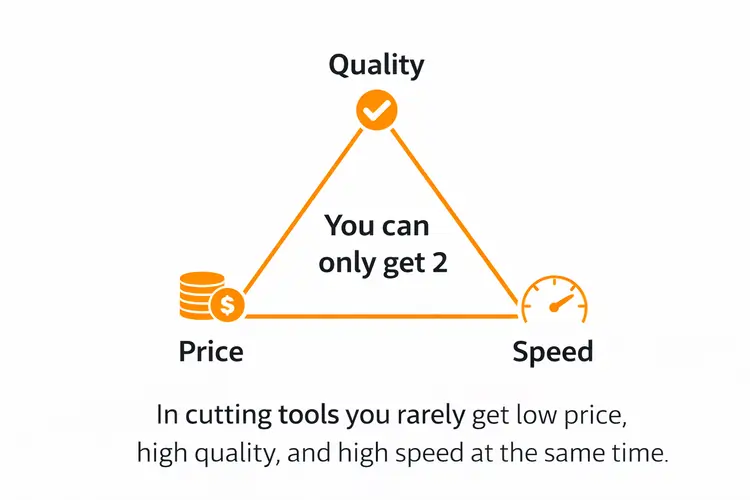 price quality speed triangle showing you can only optimise two when choosing bandsaw blades
