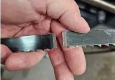 Real bandsaw blade weld break showing field failure example