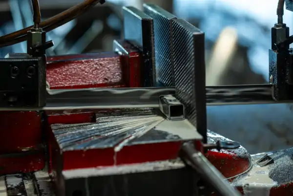 Cutting mild steel with a bandsaw bi-metal bandsaw blade cutting mild steel with coolant