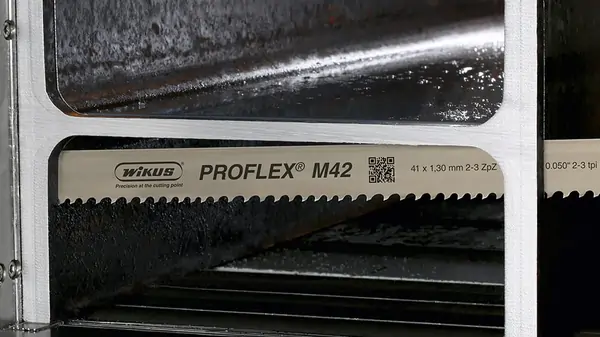 Wikus Proflex M42 bandsaw blade cutting large structural steel beam